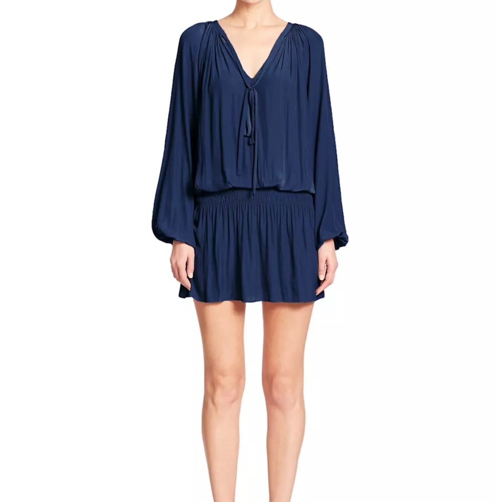 Navy v-neck dress with billowing sleeves